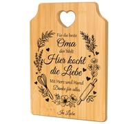 Tabla de cortar de bambú para regalo de abuela, con colgante de corazón y corona de flores grabada, texto en alemán "Hier kocht die Liebe Beste Oma der Welt", regalo de cumpleaños para abuela, regalo