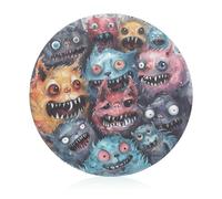 Tabla de cortar de cristal templado Circle of Cartoon Monsters de 8 x 8 pulgadas con patas de goma, antideslizante y resistente al calor, tablas de cortar pequeñas tablas de cortar regalo para cocina