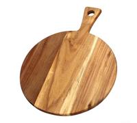 Tabla de cortar de madera, 40 x 30 cm, redonda con mango | Tablero de corte redondo de madera sólida, mango portátil, doble lado para cortar y servir