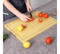 Tabla de cortar de madera, 51 x 36 x 2 cm, tabla de cocina grande de bambú con asas y ranura profunda para jugo, tabla de cocina, rectangular, reversible, para carne, verduras y pan