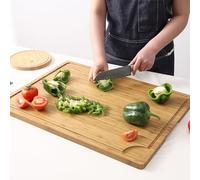 Tabla de cortar de madera, 61 x 46 x 2 cm, tabla de cocina grande de bambú con asas y ranura profunda para jugo, tabla de cocina, rectangular, reversible, para carne, verduras y pan