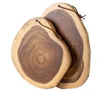 Tabla de cortar de madera de acacia 2. Forma irregular de la tabla - Dispositivo de cortar de grano para pan, frutas y verduras, natural - 5 cm de grosor, madera maciza redonda (31 x 37 cm) (pequeña