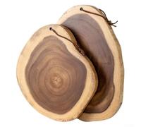 Tabla de cortar de madera de acacia 2. Forma irregular de la tabla - Dispositivo de cortar de grano para pan, frutas y verduras, natural - 5 cm de grosor, madera maciza redonda (31 x 37 cm) (grande 31