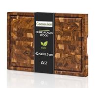 Tabla de cortar de madera de acacia, tabla de cortar grande de grano grueso con ranura para jugo y pies antideslizantes, 40,6 x 30,5 x 2,5 cm