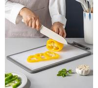 Tabla de cortar de plástico de doble cara con dibujos animados para niños con material seguro y diseño ligero para uso en cocina (Gra)