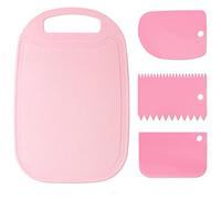 Tabla de Cortar de Plástico, Tablas de Cocina con Ranura Alimento Tablas de Cortar Antideslizante Chopping Board con 3Pcs Rascador de Pasta Cuerno de Repostería Para Carne, Verduras y Fruta, Rosa