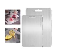 Tabla de cortar de titanio, 2 unidades, de acero inoxidable, de titanio, de doble cara, fácil de limpiar, para carne, verduras y frutas (34 x 23 cm y 20 x 15 cm)