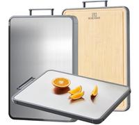 Tabla de cortar de titanio de doble cara de bambú para cocina, de doble cara, de grado alimenticio, titanio puro y bambú, antiadherente, duradera y fácil de limpiar