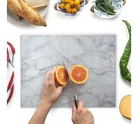 Tabla de Cortar de Vidrio 40 x 30 cm: Protector de Encimera de Vidrio para Cocina - Vidrio Templado Duradero e Higiénico, Resistente a Arañazos - EFECTO MÁRMOL GRIS
