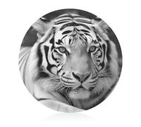 Tabla de cortar de vidrio de 8 x 8 pulgadas, tabla de cortar de tigre blanco y negro con patas antideslizantes, tablas de cortar redondas para cocina, resistentes al calor, pequeñas tablas de cortar