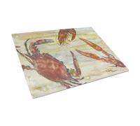 Tabla de cortar de vidrio templado grande decorativa para cocina, con dise?o de cangrejo, camar?n y ostra, color amarillo cielo, talla SC2023LCB de Ca