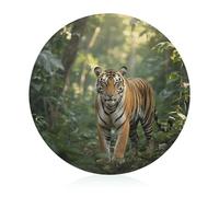 Tabla de cortar de vidrio templado Tiger in The Jungle de 8 x 8 pulgadas con patas de goma, antideslizante y resistente al calor, pequeñas tablas de cortar de regalo para cocina, bar, camping, boda