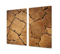 Tabla de cortar decorativa de cristal templado y cubre vitro - Dos en Uno - Resistente a golpes y arañazos - UNA PIEZA (60 x 52 cm) o DOS PIEZAS (30 x 52 cm); D10A Serie Texturas A: Madera 26