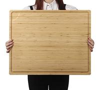 Tabla de cortar extragrande de bambú 100 % orgánico, tabla de cortar y tallar de bloque de carnicero de 24 x 18 pulgadas con asa y ranura para jugo, para pavo, carne, verduras, barbacoa (XXL, 24 x 18