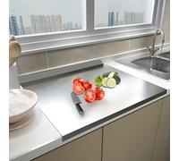 Tabla de cortar grande de acero inoxidable, 50 x 50 x 0,15 cm, tablas de cortar de doble cara con borde de tope, tabla de corte antideslizante, encimera de cocina, para carne, frutas, verduras, pan y