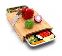 Tabla de cortar grande de bambú con bandeja extensible, tabla de cortar antibacteriana con 2 bandejas de acero inoxidable y madera, tabla de cocina multifuncional, es la elección ideal para la cocina