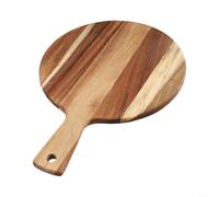 Tabla de cortar redonda de madera de acacia de 16 pulgadas con mango con borde liso para una fácil transferencia de alimentos, adecuada para pizza, queso y pan