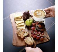 Tabla de cortar redonda de madera de acacia natural, de doble cara para preparar alimentos de cocina y servir verduras, frutas, pan y queso con agarre cómodo