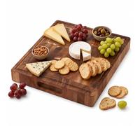 Tabla de cortar Relaxdays, ranura para jugos, 4x40x32 cm, acacia, marrón
