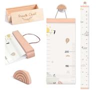 Tabla de crecimiento para pared de 7 pulgadas de altura con caja de recuerdo y gancho, lona impermeable, regla de pared, extraíble, neutral, decoración de pared para bebés y niños pequeños