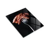 Tabla de cristal | Negro | Superficie impresa | Carne en un tenedor | Antideslizante | Esquinas redondeadas | Fácil de limpiar | Vidrio templado