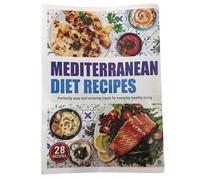Tabla de dieta mediterránea de 3 piezas y plan de comidas 2026, planificador de comidas mediterráneo y 28 recetas, guía de alimentos, plan de comidas con ingredientes, tamaños de porción, calorías y