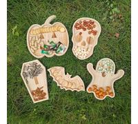 Tabla de embutidos de Halloween, platos de madera para servir, con forma de ataúd de dibujos animados, tablero de charcutería con forma de calabaza, decoración del hogar, divertidos platos de queso de