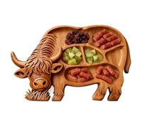 Tabla de embutidos de madera natural, bandeja de carne de vacuno de las tierras altas de 9.84 pulgadas, multicompartimentos, tablero decorativo rústico con diseño en forma de vaca, plato de alimentos