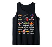 Tabla de especies de peces de agua dulce Guía de peces de río Acuario Camiseta sin Mangas