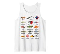 Tabla de especies de peces de agua dulce Guía de peces de río Acuario Camiseta sin Mangas