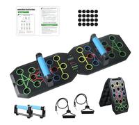 Tabla de Flexiones con Bandas de Resistencia, Barra de Flexiones Plegable con Contador/Temporizador, Equipo Multifuncional para Entrenamiento en Casa, Soporte de Flexiones con Asas para Fitness
