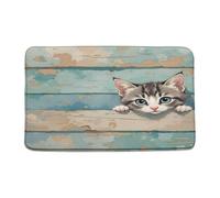 Tabla De Madera Gato Rústico Tablón De Granero Turquesa Divertido Gatito Lindo Animal Mascota Encantador Alfombra Cómoda Felpudos Entrada Plegable Felpudos para Hogar Bañera Ducha 40X60Cm