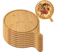 Tabla de pizza de madera, bandeja de pizza de bambú de 12 pulgadas con asas para una fácil fabricación, almacenamiento y transferencia, paquete de 8, diseño ligero