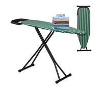 Relaxdays Tabla de Planchar para Plancha de Vapor, 121 x 39 cm, Regulable en Altura, Plegable, Estante, Verde/Negro