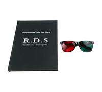 Tabla de pruebas de visión estereograma de puntos aleatorios para astigmatismo, evaluación de visión en color y estéreo, cuadrícula Amsler, libro portátil de 19 x 26 cm con gafas roja-azul y