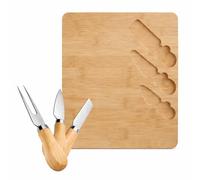 Tabla de Quesos Bambú con 2 Cuchillos y Tenedor - Tabla Charcutería para Quesos y Embutidos 33x25 con Ranuras - Bandeja Aperitivos Tapas - Idea Regalo Económico Sencillo