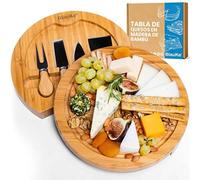 Tabla de Quesos y Embutidos con Cuchillos de Queso - Bandeja de Madera de Bambú - Bandejas para Servir Comida, Desayuno, Tapas, Aperitivos - Tabla de Madera de Bambú para Cortar Queso - Idea Regalo