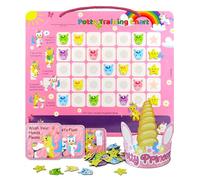 Tabla de entrenamiento para ir al baño con 35 calcomanías magnéticas de unicornio y estrella, 3 calcomanías recordatorias y corona para niñas pequeñas, recompensas de entrenamiento para ir al baño