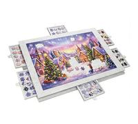 Tabla de rompecabezas de fieltro con 6 cajones con soporte 2 en 1 y cubierta, mesa de rompecabezas plegable para adultos, tablero portátil para puzles de hasta 1000 (modelo con cajones blancos)