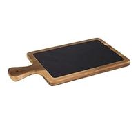 Tabla de servir APS - 2 piezas, 41 x 20 cm, tabla de madera rústica, tabla de cortar de madera de acacia, tabla de madera con tapa de pizarra natural