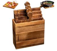 Tabla de servir charcutería - Juego de bandejas de madera para cortar estilo rompecabezas | Plato entrelazado para pan de queso y carne - Soporte para alimentos de cinco piezas con caja de