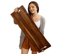 Tabla de Servir Grande de Acacia con Asas, Bandeja Rectangular de charcutería de 36 x 12 Pulgadas, Servidor de Madera Natural para Carne, Tabla de Queso y Aperitivos de Fiesta, Extra Largo de 3 pies