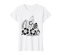 Tabla de Surf Floral Hibisco Flores Summer Surfer Camiseta gráfica económica, Mujer, Blanco, XS