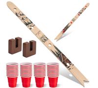 Tabla de tiro de 5 pies para 4 personas, esquís, madera rústica, con 50 vasos de plástico, 2 bases para esquís, vacaciones, cumpleaños, reunión familiar, juego de noche, regalo (verde cabaña alpina)