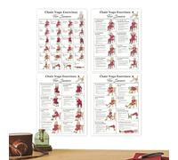 Tabla de yoga para silla, accesorios de entrenamiento ilustrados, póster de entrenamiento sentado de 4 piezas, para personas mayores, principiantes, fitness, flexibilidad, movilidad en casa, gimnasio