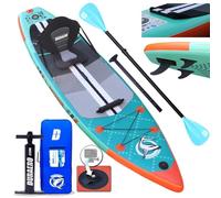 Tabla Hinchable de Paddle Surf, Asiento de Kayak, 330 x 76 x 15 cm, hasta 150 kg, Almohadilla Integrada, Aleta Desmontable, Doble Remo Ajustable, Kit de Reparación, Verde Menta
