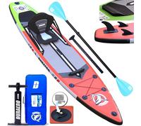 Tabla Hinchable de Paddle Surf con Asiento de Kayak, 330 x 76 x 15 cm, hasta 150 kg, Almohadilla Integrada, Aleta Desmontable, Doble Remo Ajustable, Kit de Reparación (Rojo)
