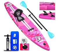 Tabla Hinchable de Paddle Surf con Asiento de Kayak, 330 x 76 x 15 cm, hasta 150 kg, Almohadilla Integrada, Aleta Desmontable, Doble Remo Ajustable, Kit de Reparación, Pink