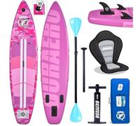 Tabla hinchable de remo de pie, soporte para cámara, 330 x 76 x 15 cm, hasta 150 kg, bomba con correa para el pie, mochila (rosa 330 x 76 x 15 cm)