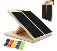 Tabla inclinada ajustable de madera 40 × 30 × 4,5 cm con 5 bandas elásticas - Plataforma de fitness antideslizante para estiramientos, sentadillas, pantorrillas y rehabilitación - Con bolsa para
